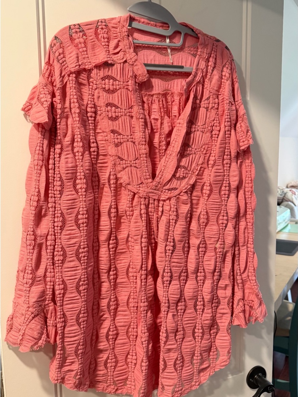 Women’s Lightweight Textured Coral Pink Tunic Top